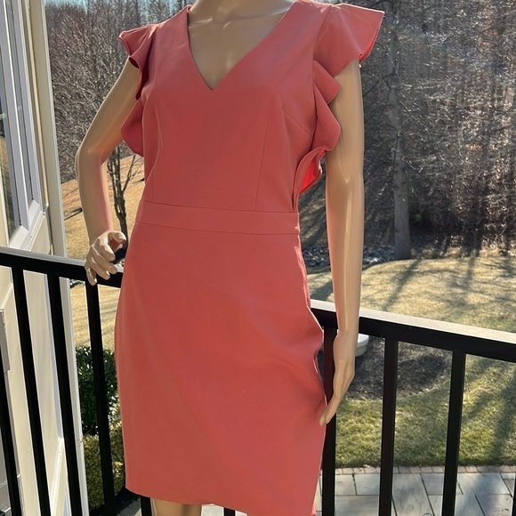 Express beautiful coral flutter ruffle sleeve cocktail dress - Picture 1 of 10